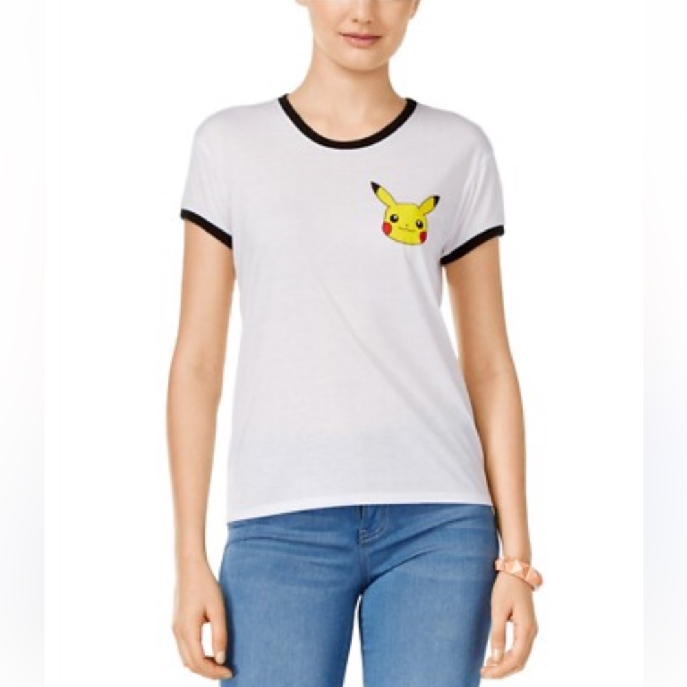 Mighty Fine Juniors Pokemon Pikachu Face White Shirt Large - Picture 1 of 3